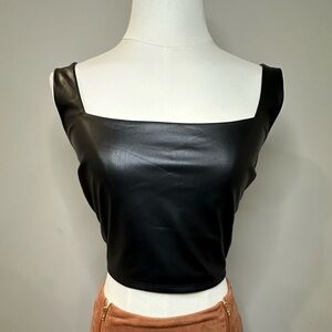 Express Women's Large Black Vegan Leather Crop Top, NWT
